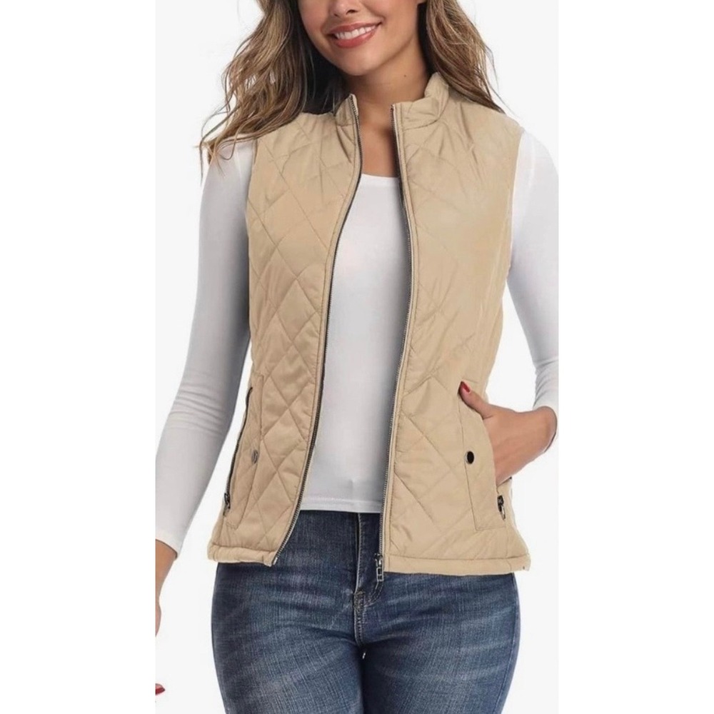 NEW Tan Quilted Zipper Front Vest Women's Size XXL Outerwear Pockets
